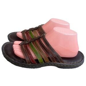 Born ela Womens Leather Strappy Slide Sandals Multicolor Brown W91845 Size 10